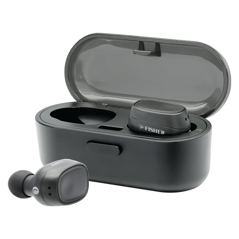 Fisher True Wireless Earbuds and Charging Case Auto Pairing Built In Microphone Black Walmart
