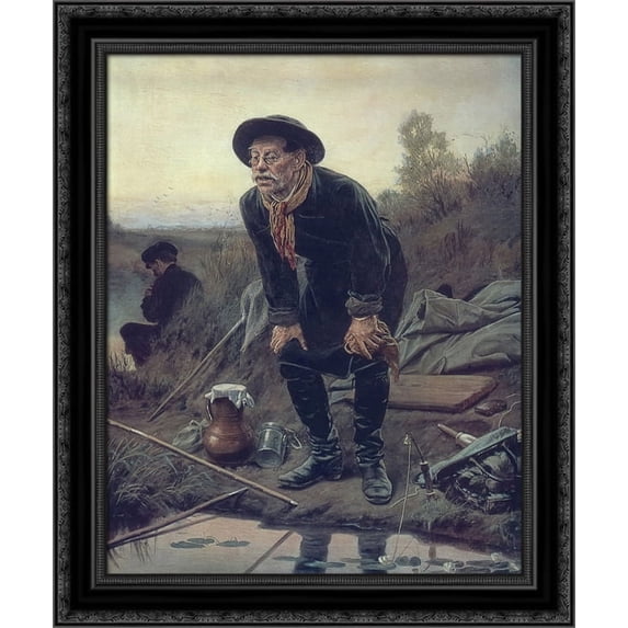 Fisherman 20x24 Black Ornate Wood Framed Canvas Art by Perov, Vasily