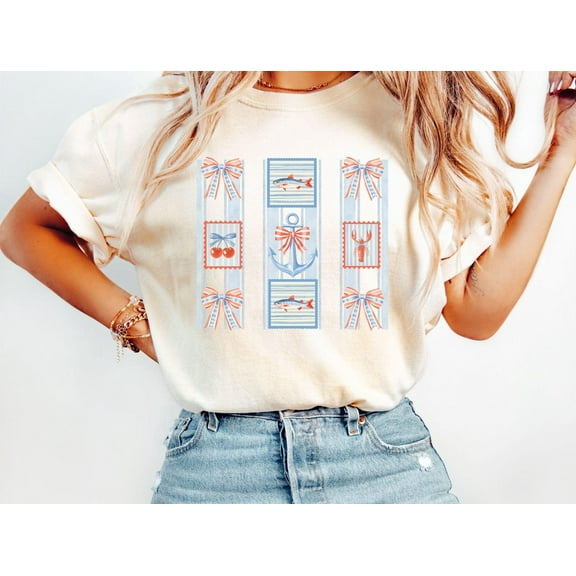 Fisherman Aesthetic T-Shirt, Preppy Main Lobster Tee, Beach Vacation Shirt, Coastal Summer Outfit, Cute Girly Blue Nautical Top