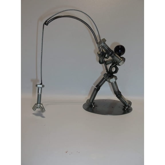Fisherman, Angler, Metal Bolt Figurine, Upcycled Art