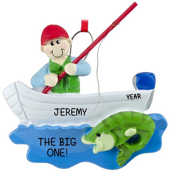 Rudolph and Me Fisherman in Boat Christmas Ornament