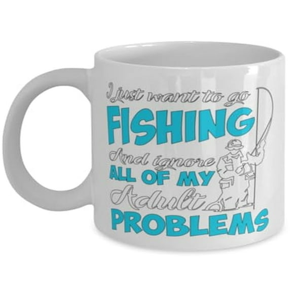 Fisherman 11 oz Coffee Mug - I Just Want To Go Fishing White Ceramic Gift