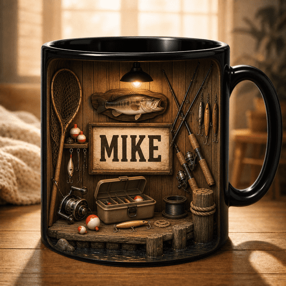 Fisherman Dad Custom Mug, Personalized Accent Coffee Mug Father’s Day Gift