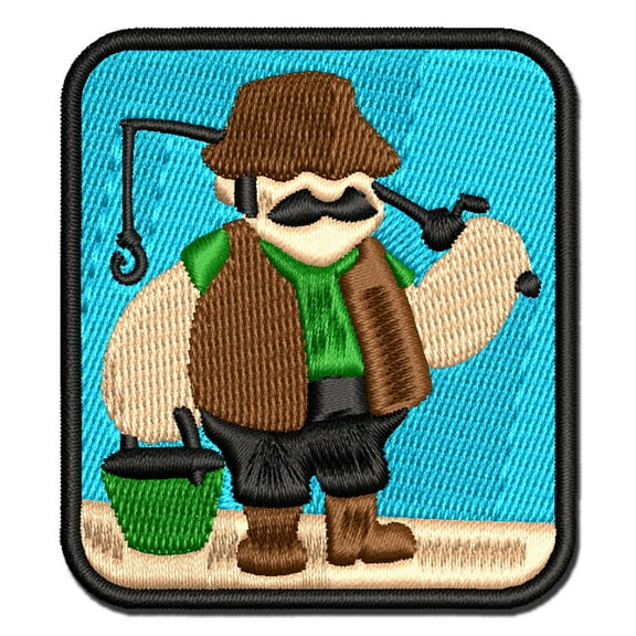Fisherman Dad with Fishing Rod Applique Multi-Color Embroidered Hook & Loop Patch - 3 Inch Medium