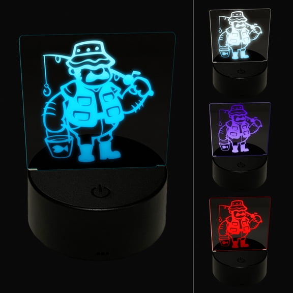 Fisherman Dad with Fishing Rod LED Night Light Sign 3D Illusion Desk Nightstand Lamp