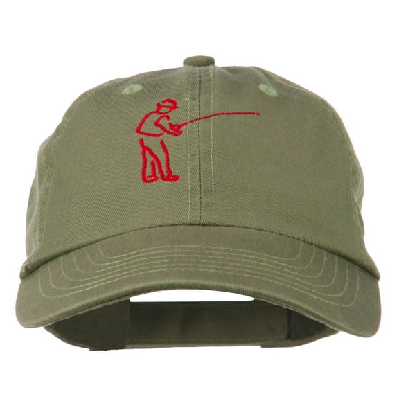 Fisherman Embroidered Pet Spun Washed Cap - Olive OSFM