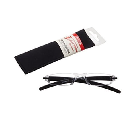 Fisherman Eyewear Slim Vision Rimless Reading Glasses, Shiny Black (+1.75)