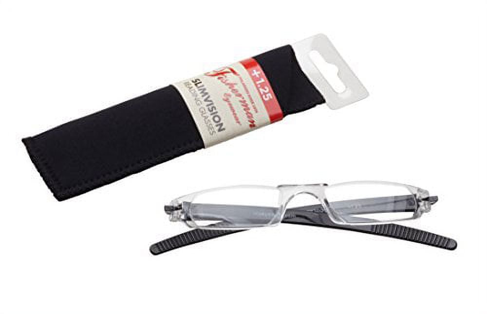 Fisherman Eyewear Slim Vision Rimless Reading Glasses, Shiny Black (+2.