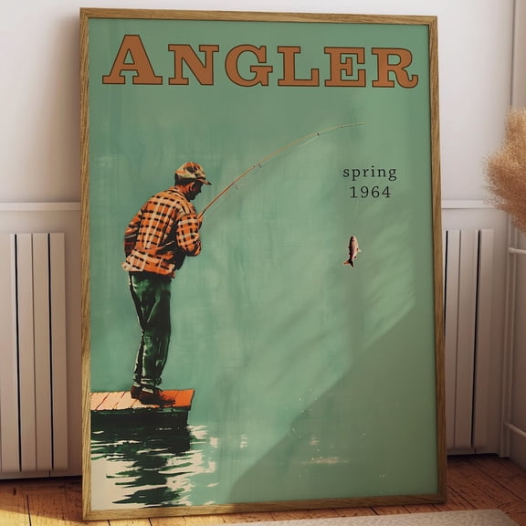 Fisherman Fishing Vintage Poster Art Retro Travel Poster Cabin Wall Decor Outdoor Sports Fisherman Illustration Father's Day Gift for Dad