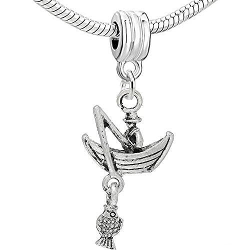 Fisherman Fishing on Boat Charm Pendant for European Snake Chain Bracelet