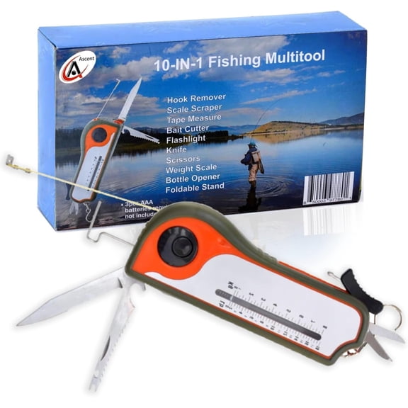 Fisherman Gift Tool Fishing Multitool - Hook Remover, Scale Scraper, Tape Measure, Bait Cutter, Flashlight, Knife, Scissors, Weight Scale, Bottle Opener, Gift Idea for Men Women Kids