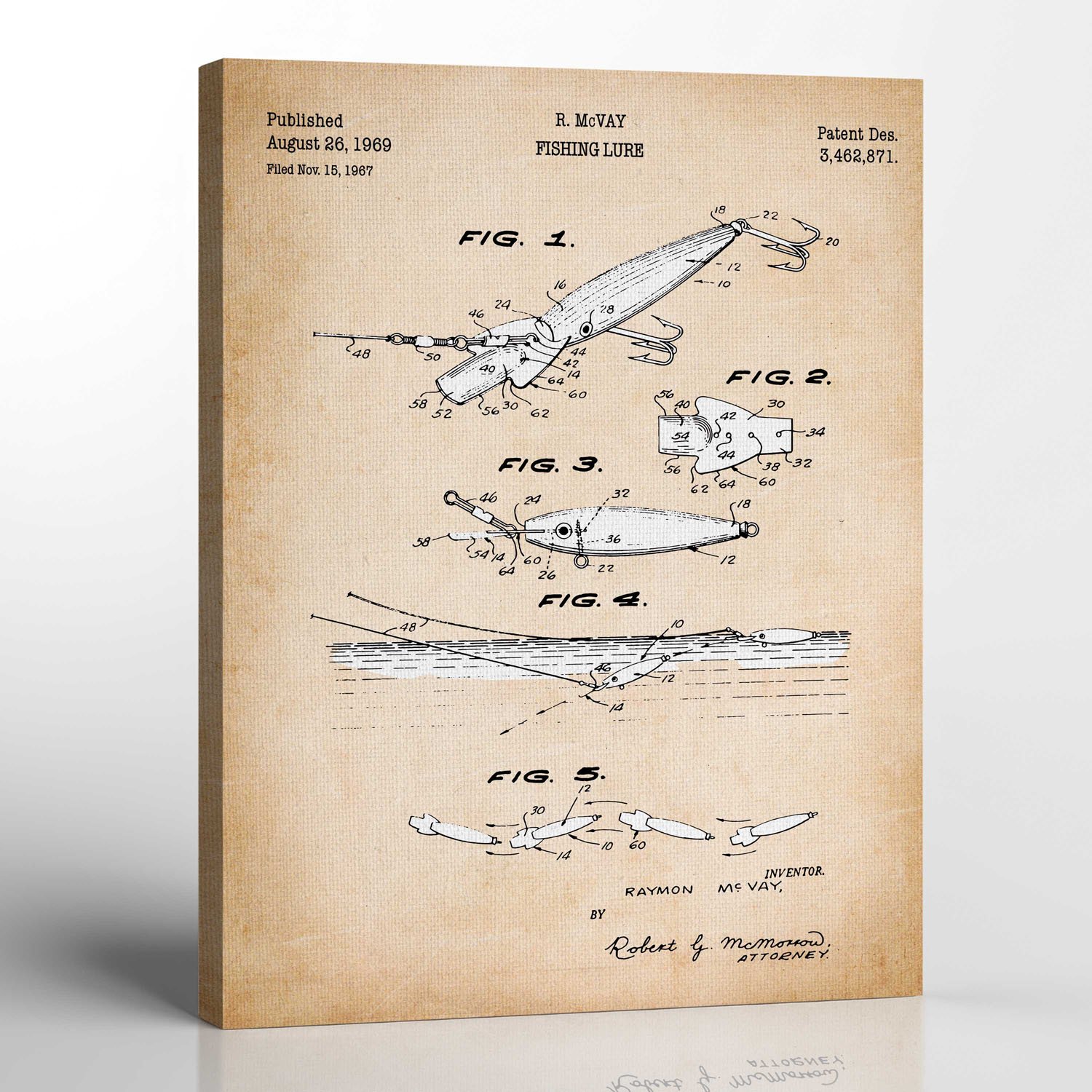 Fisherman Gifts , Fishing Lure Patent Canvas Prints , Ready To Hang for Living Room Home Wall Art, C2617-16x20