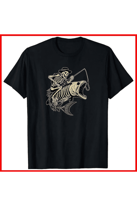 Fisherman Halloween Bass Fish Bones Skeleton Fishing Men Dad Top Unisex T-Shirt, up to size 5XL