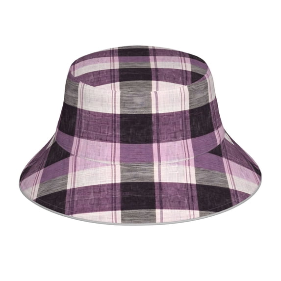 Fisherman Hat 22.8×5.9in Skin-Friendly Lightweight Breathable Folding Reflective Double Face For Daily Travel Business Camping Lavenderblush Buffalo Plaid Check Tartan Scotland_3