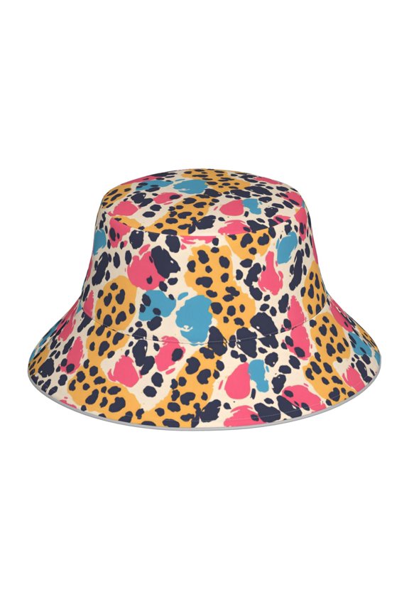 Fisherman Hat 22.85.9in Skin-Friendly Lightweight Breathable Folding Reflective Double Face For Daily Travel Business Camping Leopard Print Pattern Rainbow_1