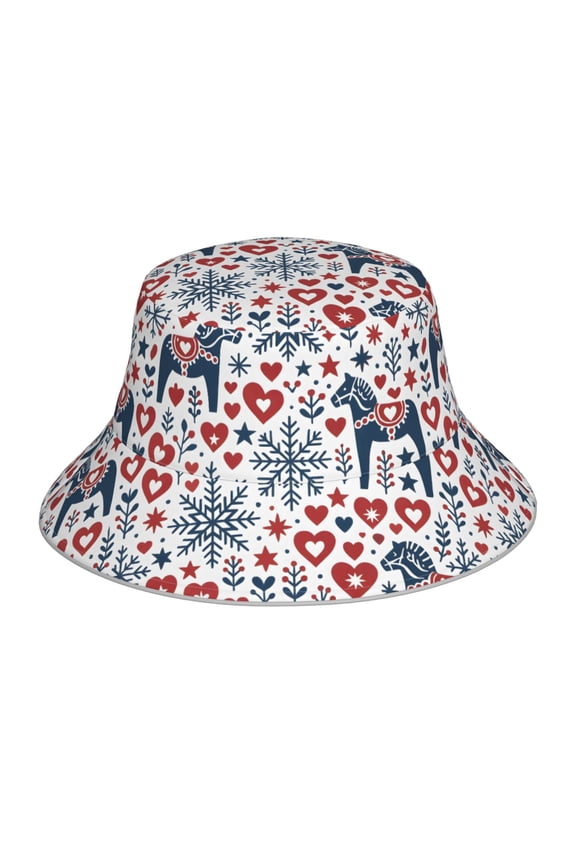 Fisherman Hat 22.85.9in Skin-Friendly Lightweight Breathable Folding Reflective Double Face For Daily Travel Business Camping Nordic Folk Art Christmas Pattern