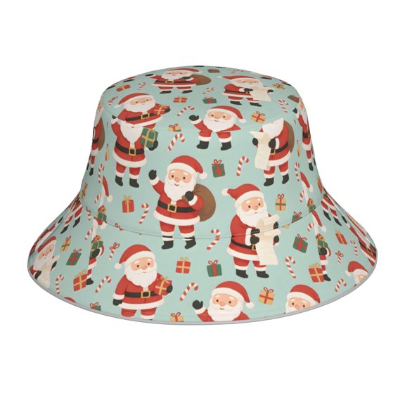 Fisherman Hat 22.85.9in Skin-Friendly Lightweight Breathable Folding Reflective Double Face For Daily Travel Business Camping Whimsical Santa Pattern