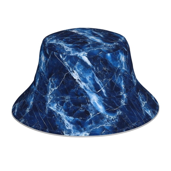 Fisherman Hat 22.8×5.9in Skin-Friendly Lightweight Breathable Folding Reflective Double Face For Daily Travel Business Camping Royalblue Marble_1