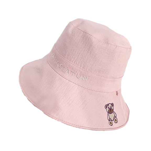 Fisherman Hat Foldable Bear Letter Pattern Cotton Adjustable Sun Cap for Women