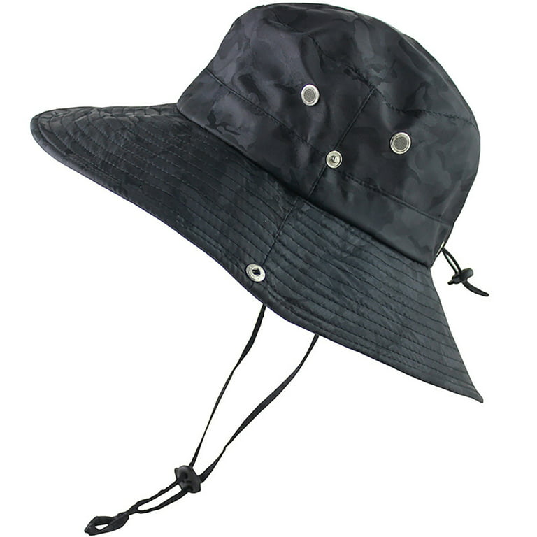 Fly Sunton Fisherman Hat Outdoor Camouflage Fishing Hat Sunshade Sun Hat Black Wide Brim Boonie Hat for Outdoor Mesh Liner Camo Bucket Cap Hat for