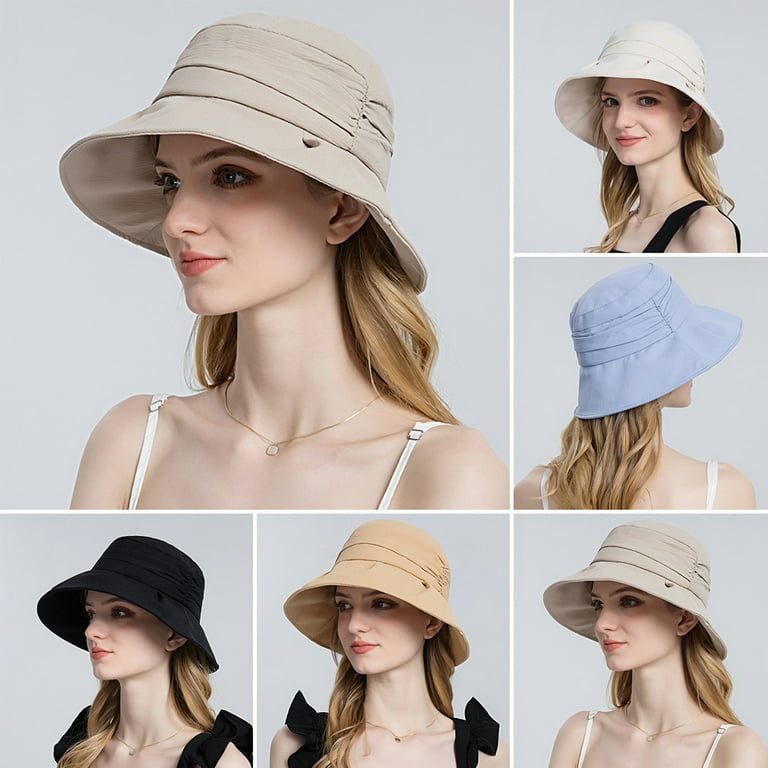 Fisherman Hat Wide Brim Solid Color Foldable Sunscreen Bucket Hat Female  Headwear 