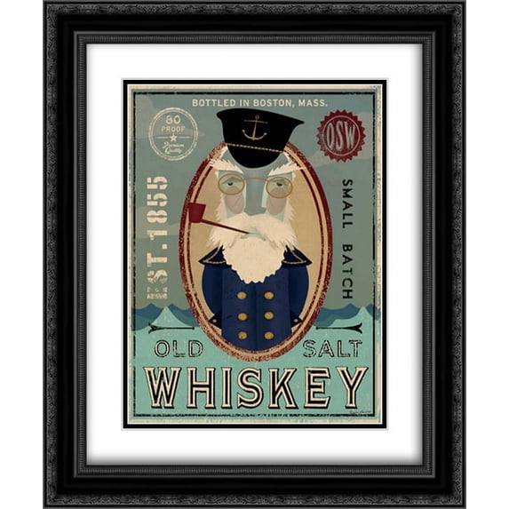 Fisherman III Old Salt Whiskey 2x Matted 20x24 Black Ornate Framed Art Print by Ryan, Fowler