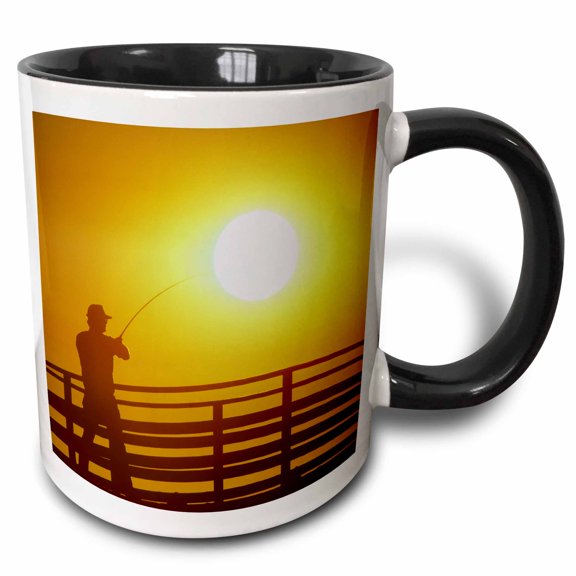 3drose, Fisherman on Pier, Shilshole Marina, Seattle, Wa, Usa, 11oz Two-tone Black Mug