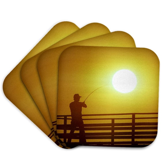 3drose, Fisherman on Pier, Shilshole Marina, Seattle, Wa, Usa, Set of 4 Coasters - Soft