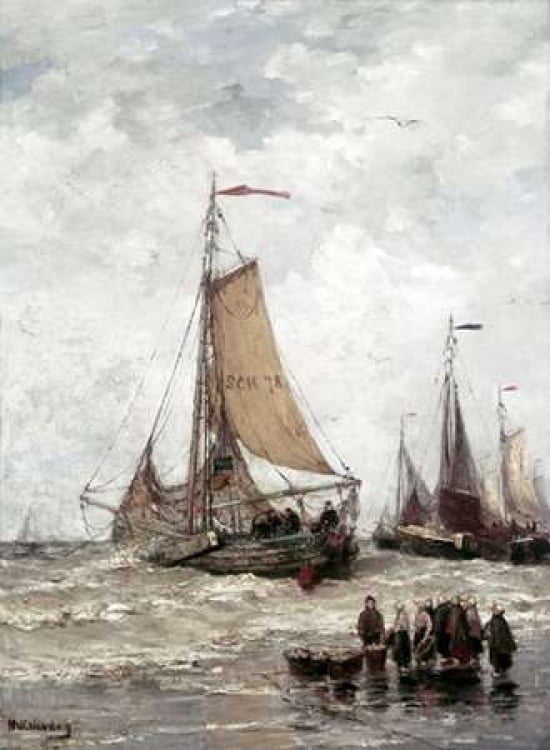 Fisherman On The Beach Canvas Art - Hendrik Willem Mesdag (18 x 24)