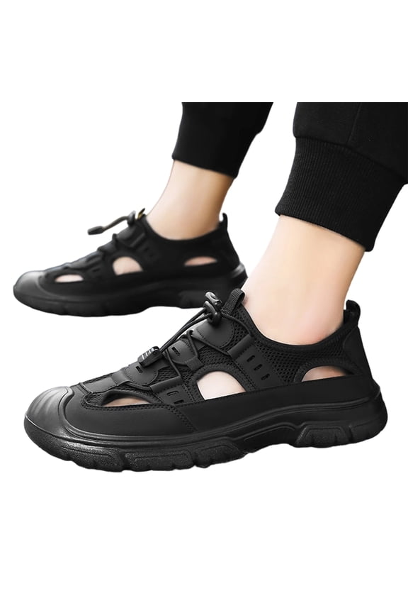 Fisherman Sandals for Man, Hiking Sandals for Men – Breathable Closed‑Toe Outdoor Water Shoe, Lightweight Pvc Sole, Comfortable Slip‑On Design for Mountain Trekking & Daily Adventure, Black 10