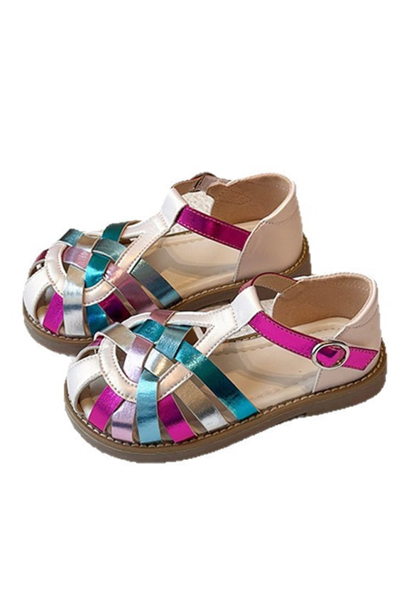 Fisherman Sandals fot Girls Color Block Strappy Closed Toe Casual T-Strap Walking Shoes Wedding Flower Girl Dress Shoes Red 9 Toddler