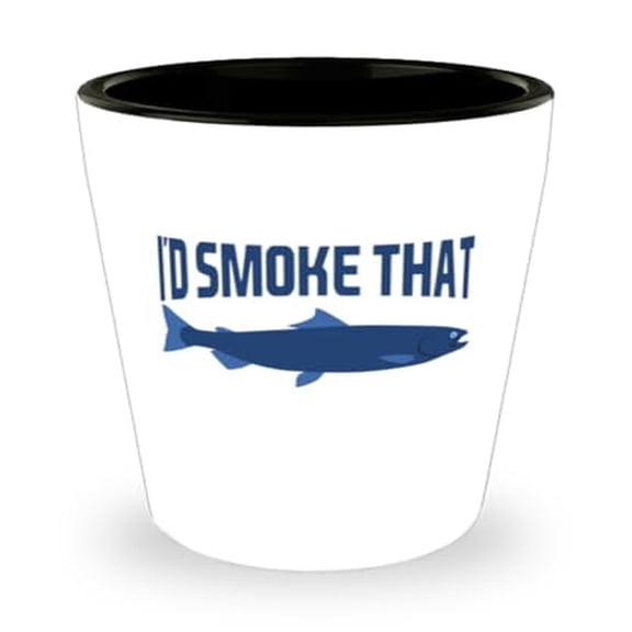 Fisherman Shot Glass, I'D Smoke That Fish, Smoked Trout Gift, Mini Glassware, 1.5oz Cup