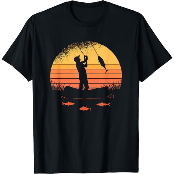 Fisherman Sunset catching a fish, & view beneath the water T-Shirt