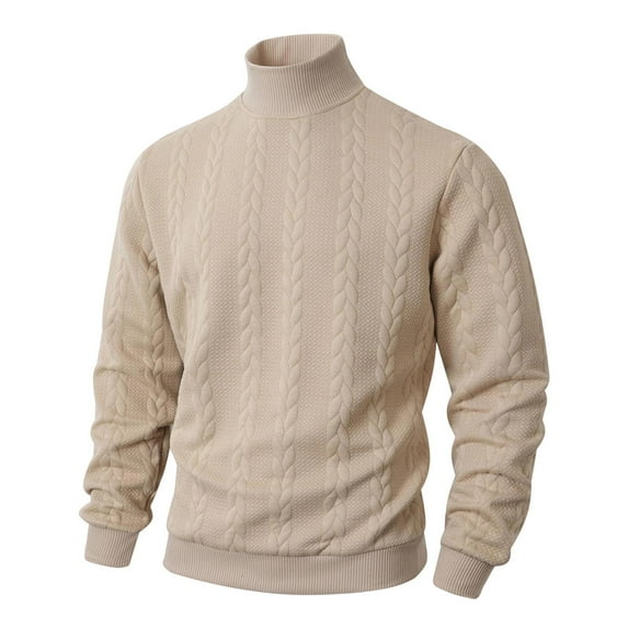 Fisherman Sweater Men Cotton Turtleneck Funny Print Tops Thermal Dailywear Men's Fashion with Zipper, Khaki, Size M