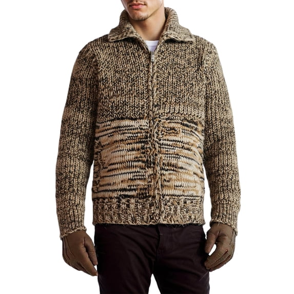 Fisherman Sweater Men Stripes Color Block Pullovers Soft Comfy Outerwear Men's Fashion with Pockets, Brown, Size S
