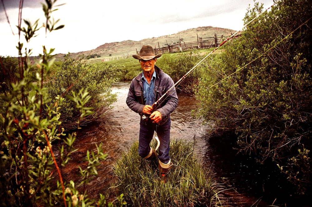 Fisherman fly fishing in a lake Canvas Art - Panoramic Images (9 x 27)