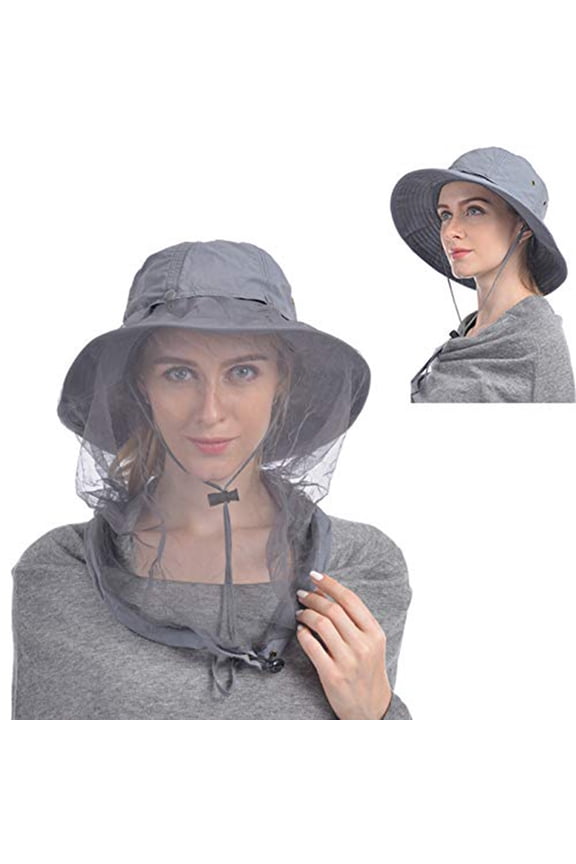 Fisherman hat sun hat anti-mosquito head net outdoor fisherman hat with hidden mesh/dark gray