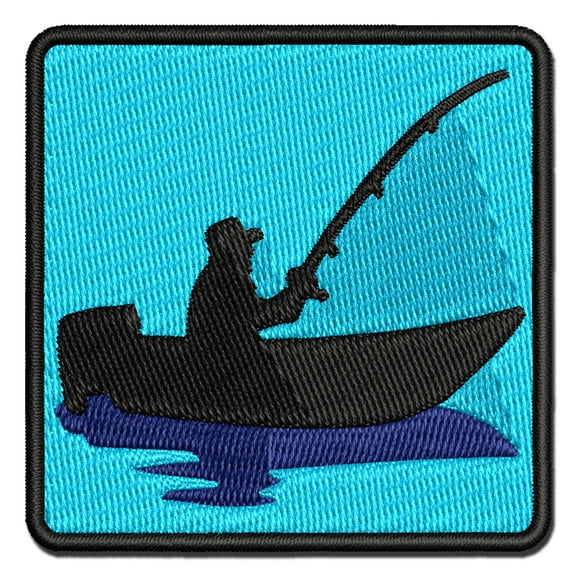 Fisherman in Fishing Boat Applique Multi-Color Embroidered Iron-On Patch - 3.5 Inch Large