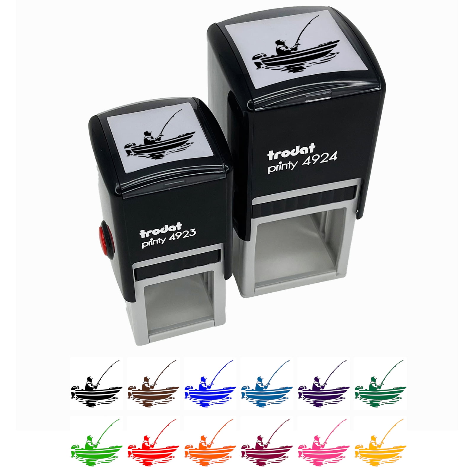 Fisherman in Fishing Boat Self-Inking Rubber Stamp Ink Stamper - Green ...