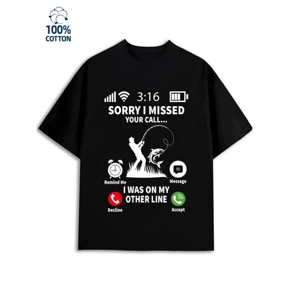 Fisherman's Call mens 180G 100% Cotton black Casual Unisex Shirt Graphic Tee tshirts Unique Design Unisex Shirt Cotton tshirts Fashion Unisex Shirt Short Sleeve tshirts