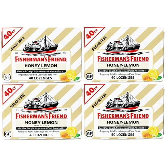 Fisherman's Friend Cough Drops, Cough Suppressant and Sore Throat Lozenges, Sugar Free Honey-Lemon, (4 Packs of 40)