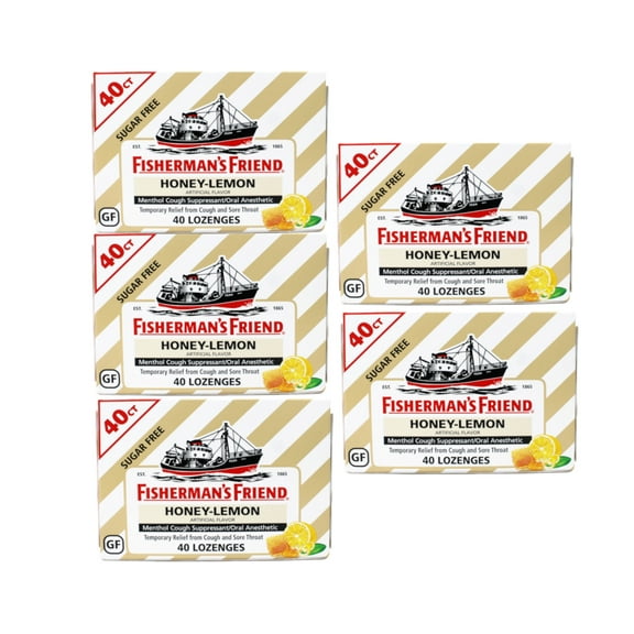Fisherman's Friend Cough Drops, Cough Suppressant and Sore Throat Lozenges, Sugar Free Honey-Lemon, (5 Packs of 40)