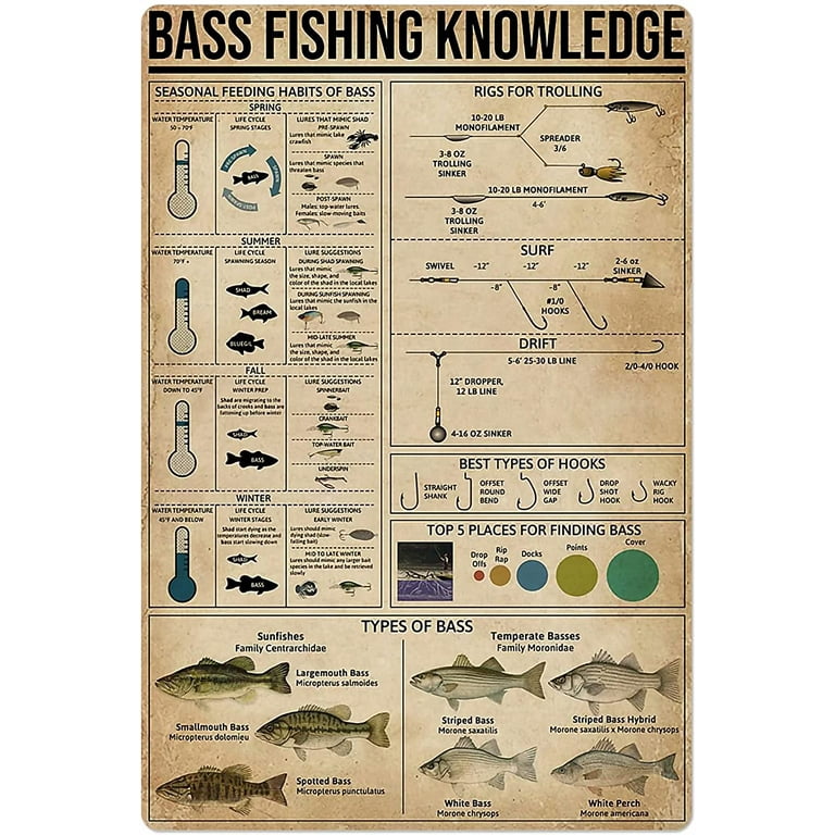 Fisherman's Guide Metal Sign Fishing Tackle Knowledge Posters Wall Decor Art  Printing Plaque Home Decor Bedroom Decor 8x12 Inches 