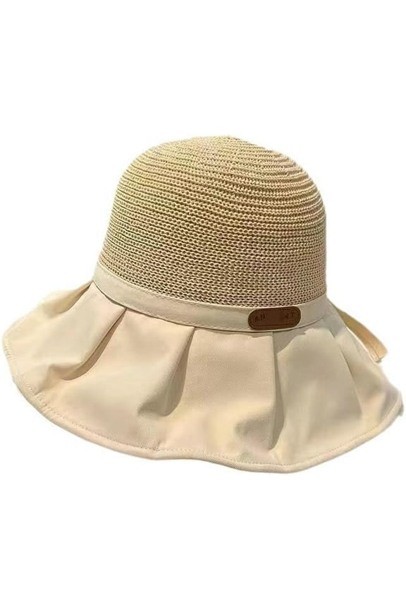 Fisherman's Sun hat, Korean Version, Versatile Outdoor Sun hat, Large eave Bow Bow face Cover, Sun Protection Lady's hat Beige