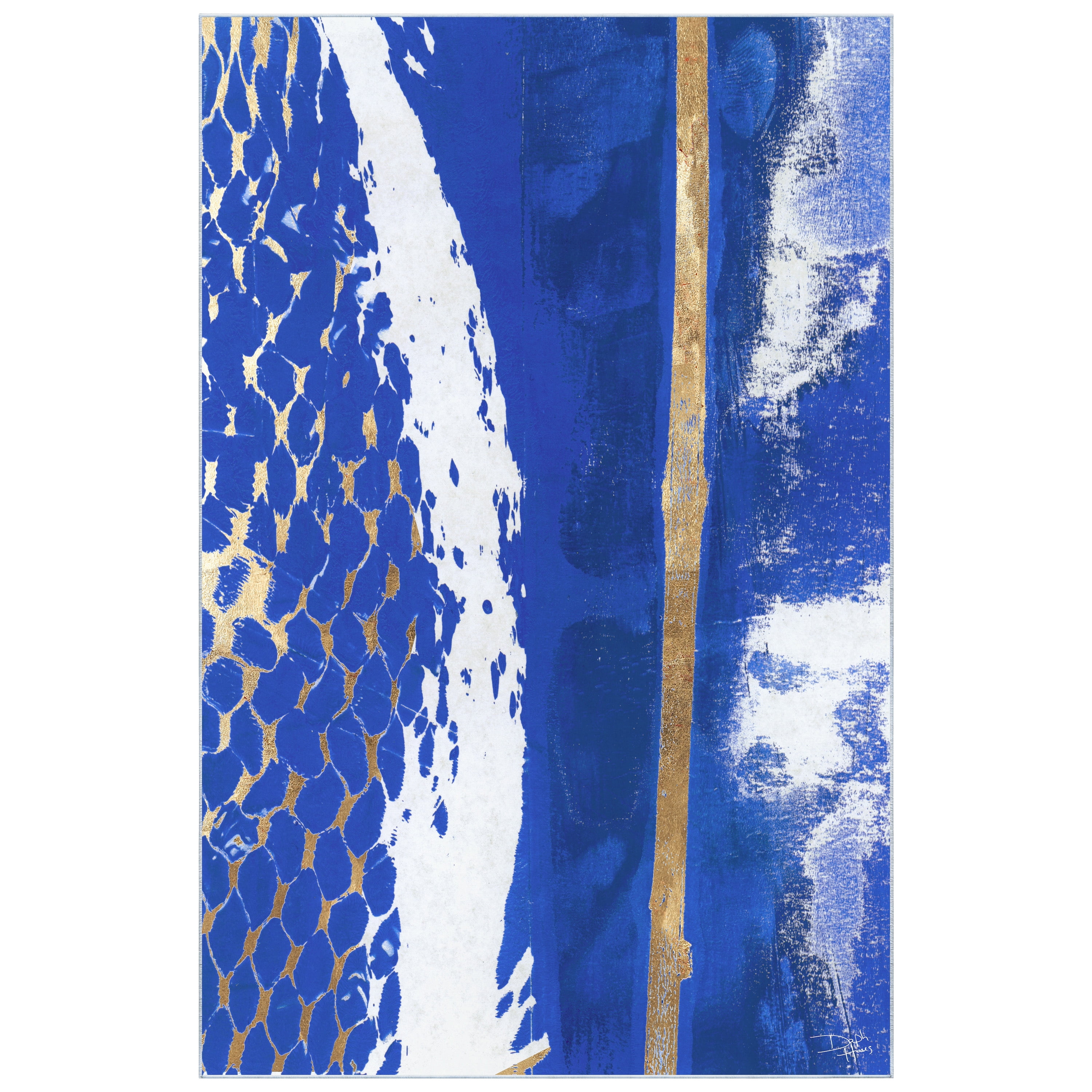 Fisherman’s Wharf I Washable Blue Art Area Rug size 5'x8'