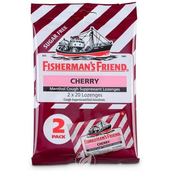 Fishermans Friend Sugar Free Cherry Menthol Cough Drops, Cough Suppressant Lozenges, 40 Ea, 2 Pack