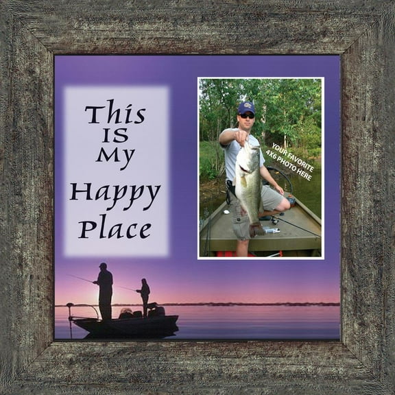 Fishermans Happy Place, Fishing Gifts, Beach, Boating or Fishing Decor, Personalized Picture Frame, 10X10 9722