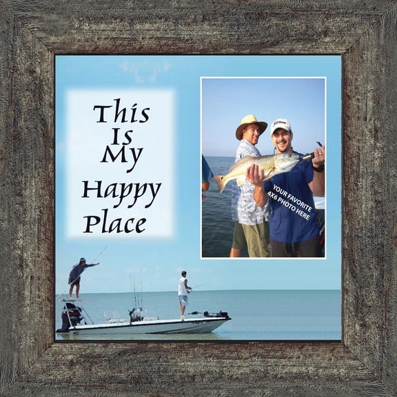 Fishermans Happy Place, Fishing Gifts, Beach, Boating or Fishing Decor, Personalized Picture Frame, 10X10 9724