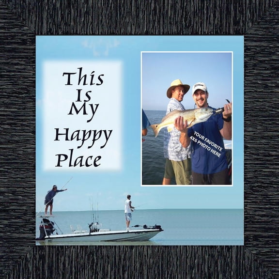 Fishermans Happy Place, Fishing Gifts, Beach, Boating or Fishing Decor, Personalized Picture Frame, 10X10 9724