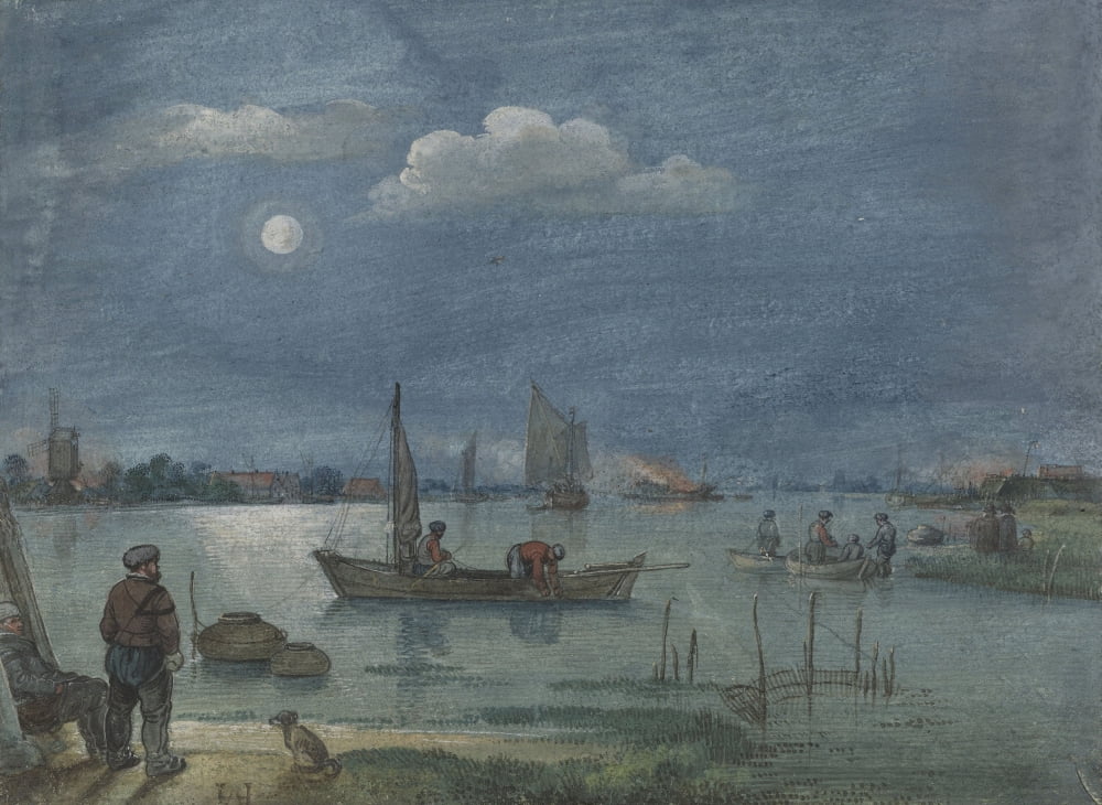 Fishermen By Moonlight Canvas Art - (36 x 24)